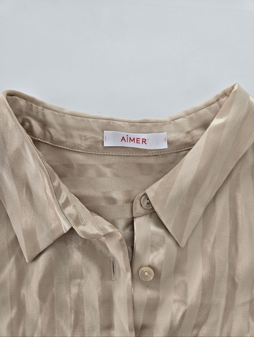 Aimer Silky Striped Pajama Set in Champagne Size Small - Picture 9 of 16